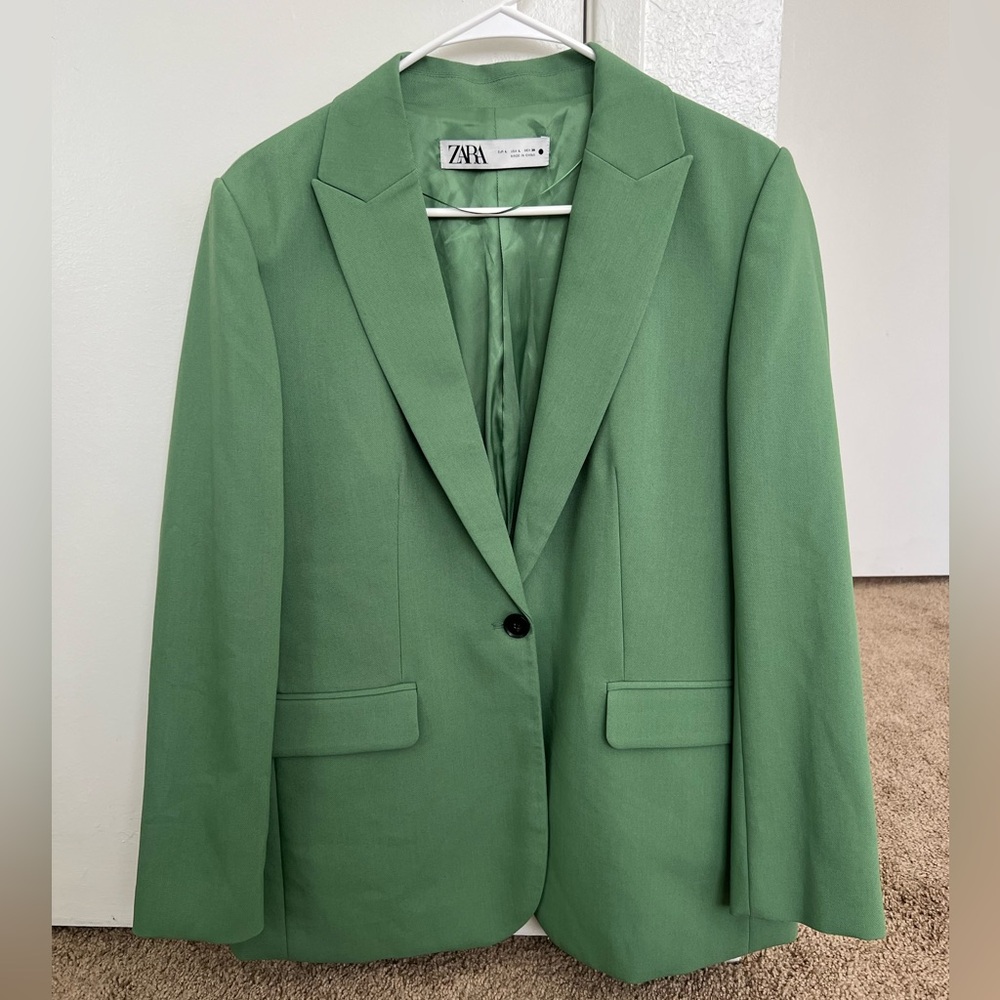 Zara Green Single-Button Tailored Blazer